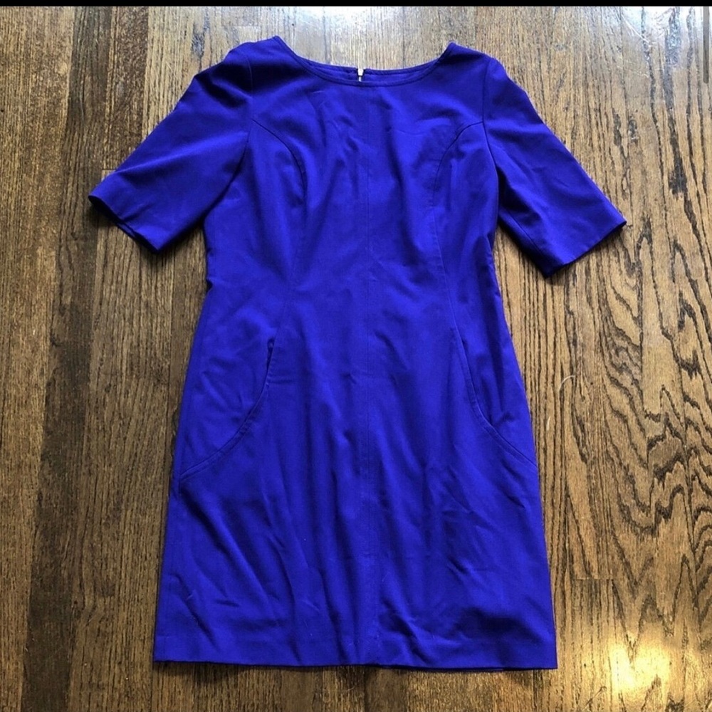 NWOT Tahari ASL Royal Blue Purple Crew Neck Daisy Dress Size 12 - Picture 3 of 9